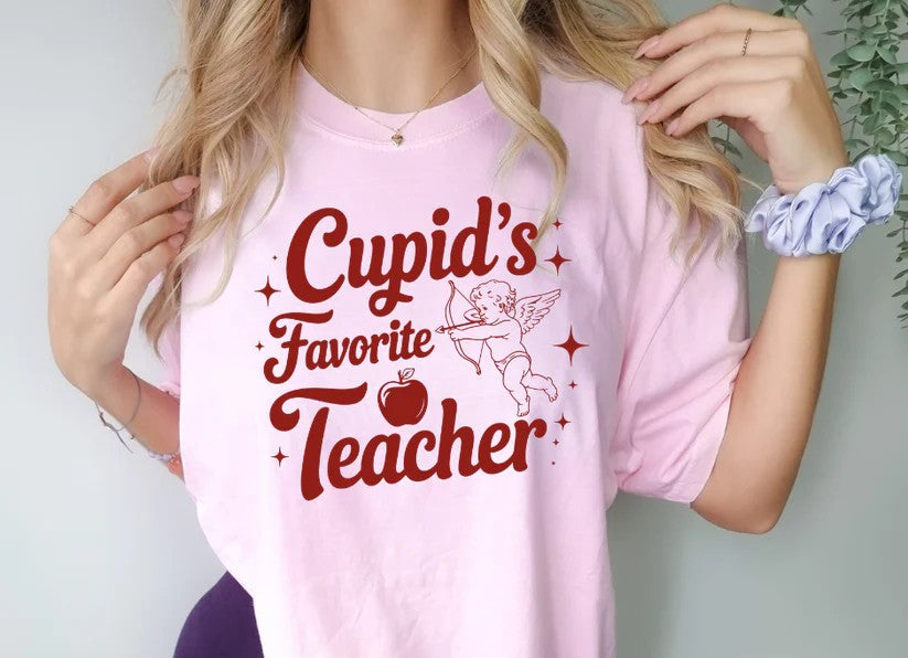 CUSTOM SCREEN PRINT SHIRT - CUPID'S FAVORITE TEACHER