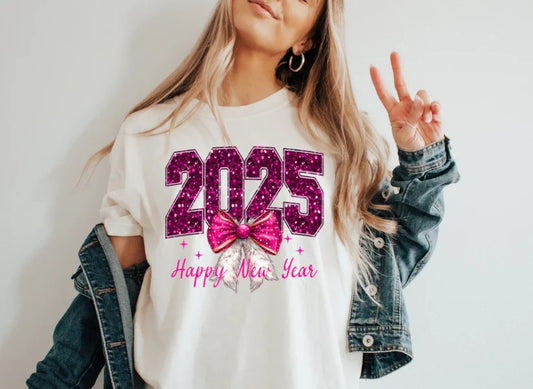 CUSTOM SCREEN PRINT SHIRT - 2025 GLITTER BOW