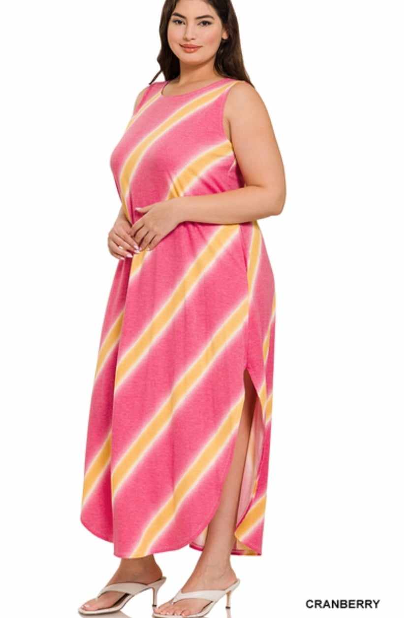 SLEEVELESS STRIPED MAXI DRESS