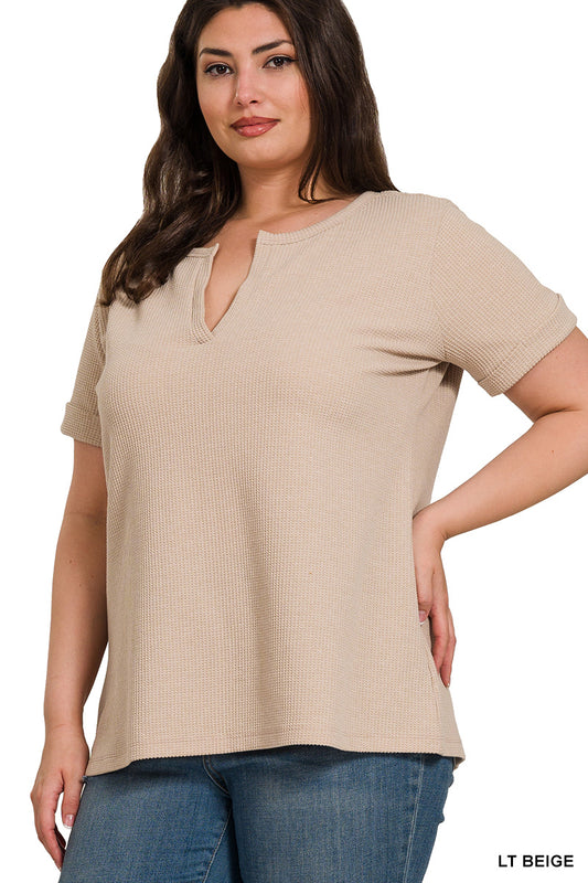 BABY WAFFLE HENLEY NECK TOP