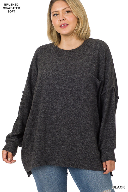 BRUSHED MELANGE DROP SHOULDER SWEATER