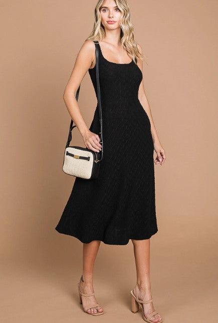 JACQUARD KNIT MIDI DRESS - BLACK