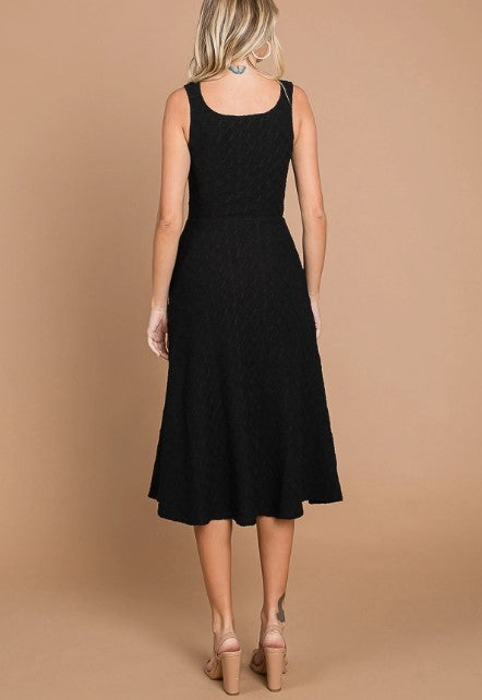 JACQUARD KNIT MIDI DRESS - BLACK