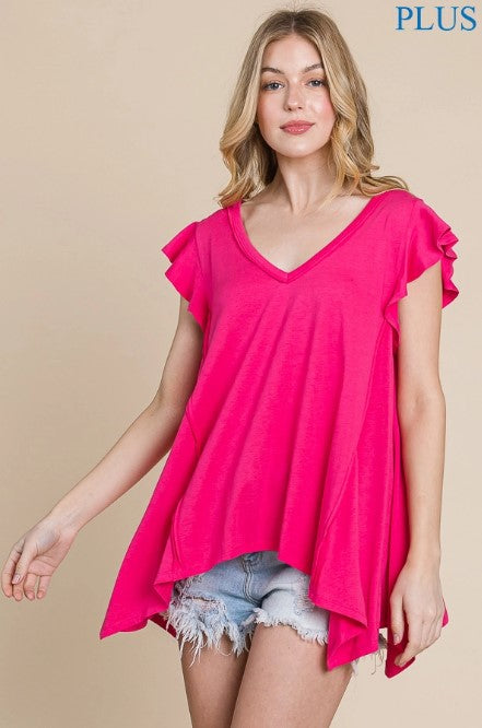 PLUNGE UNEVEN HEM TOP - PINK