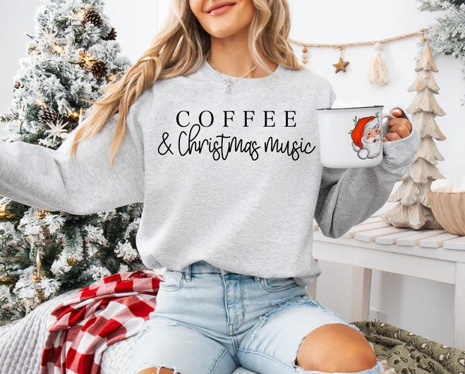 CUSTOM SCREEN PRINT SHIRT -   COFFEE AND CHRISTMAS MUSIC