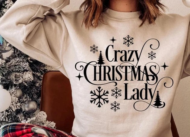 CUSTOM SCREEN PRINT SHIRT -  CRAZY CHRISTMAS LADY