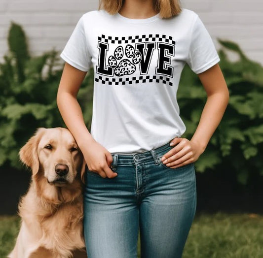 CUSTOM SCREEN PRINT SHIRT - CHECKERED PUPPY LOVE