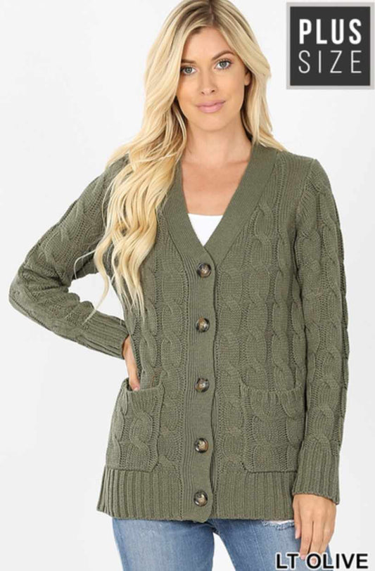 KNITTED CARDIGAN W/BUTTONS - LT OLIVE