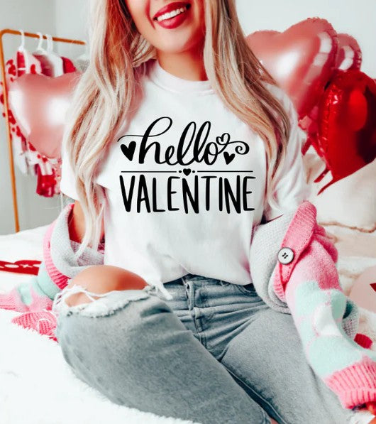 CUSTOM SCREEN PRINT SHIRT - HELLO VALENTINE HEART