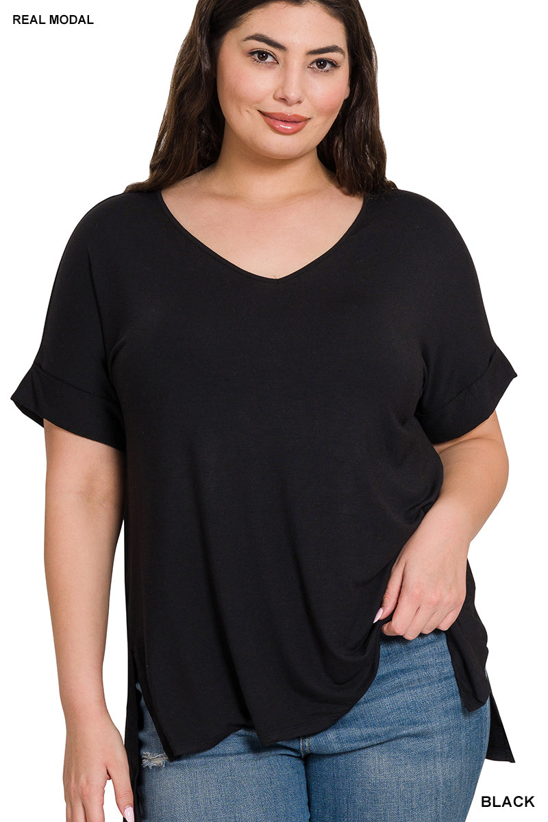 LIGHTWEIGHT MODAL V-NECK TOP