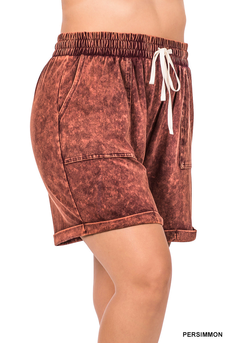 MINERAL WASHED CUFFED SHORTS