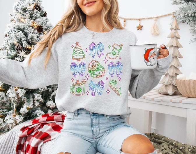 CUSTOM SCREEN PRINT SHIRT -   NEON CHRISTMAS SYMBOLS