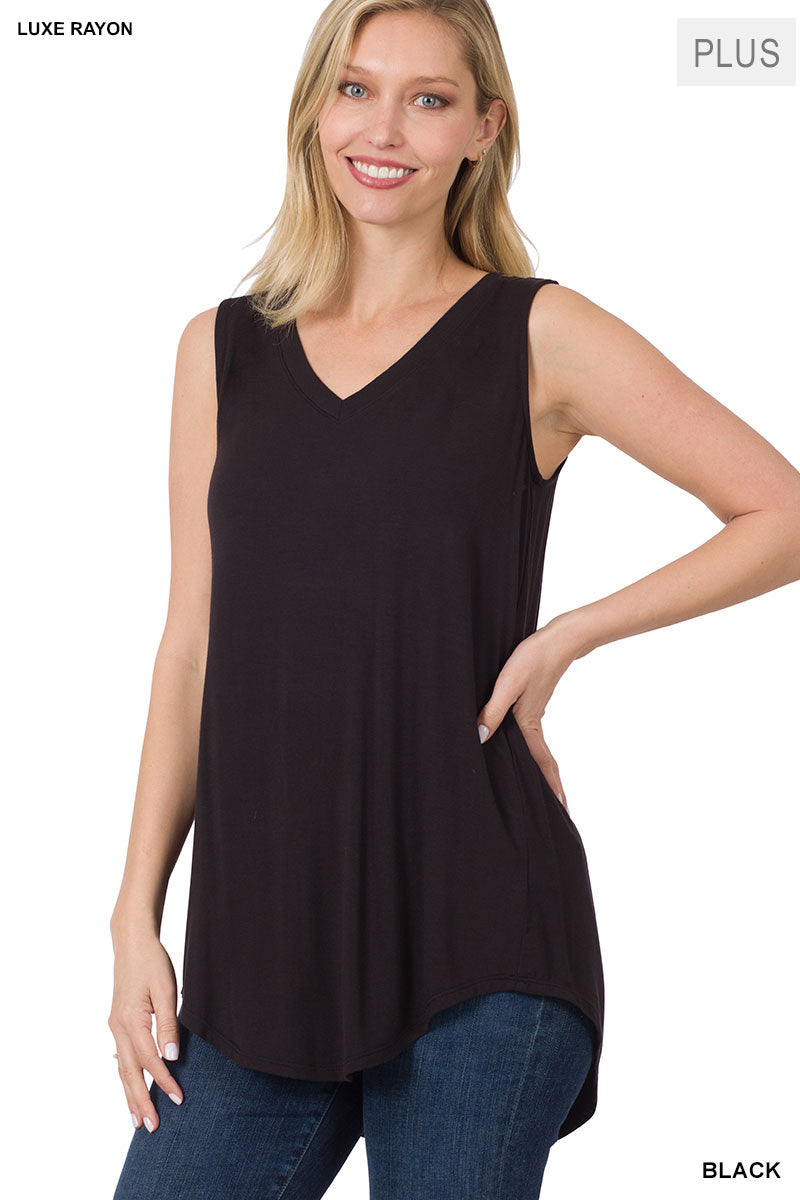 RAYON V-NECK HI-LO TANK