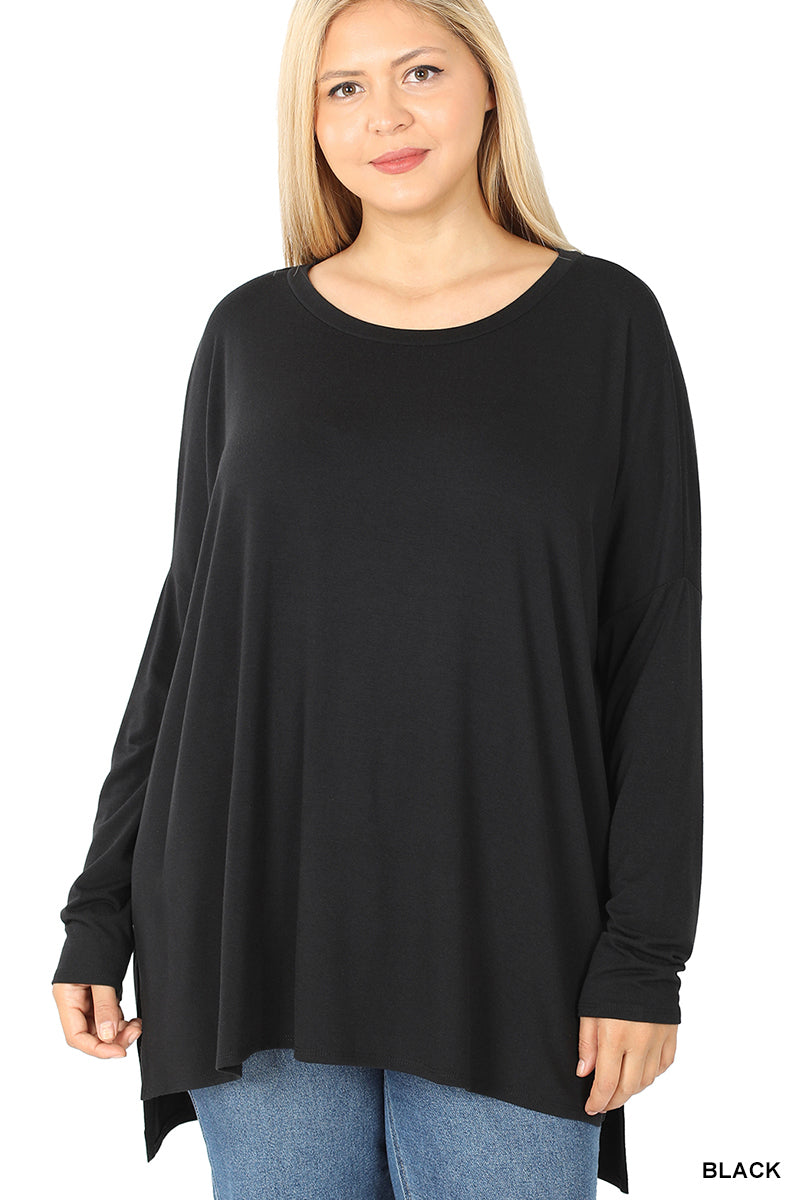 ROUND NECK LONG SLEEVE HI-LO TOP