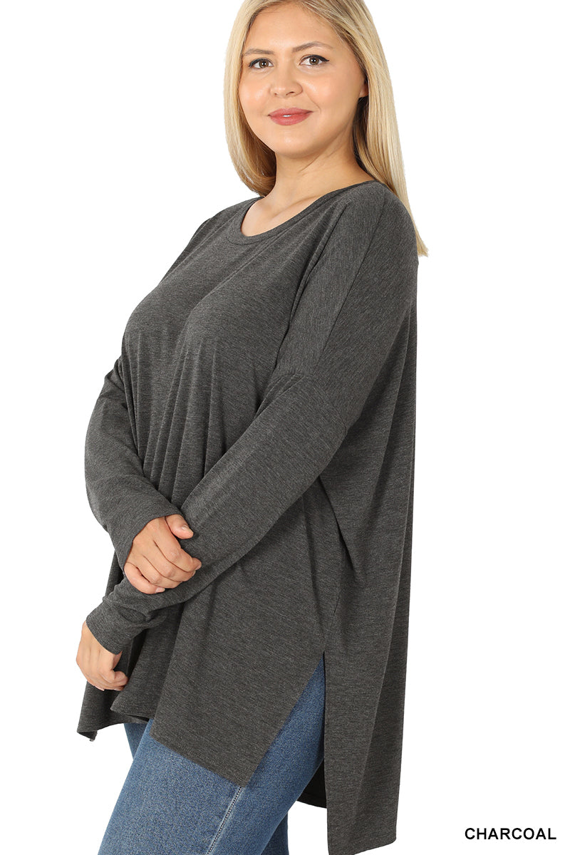 ROUND NECK LONG SLEEVE HI-LO TOP