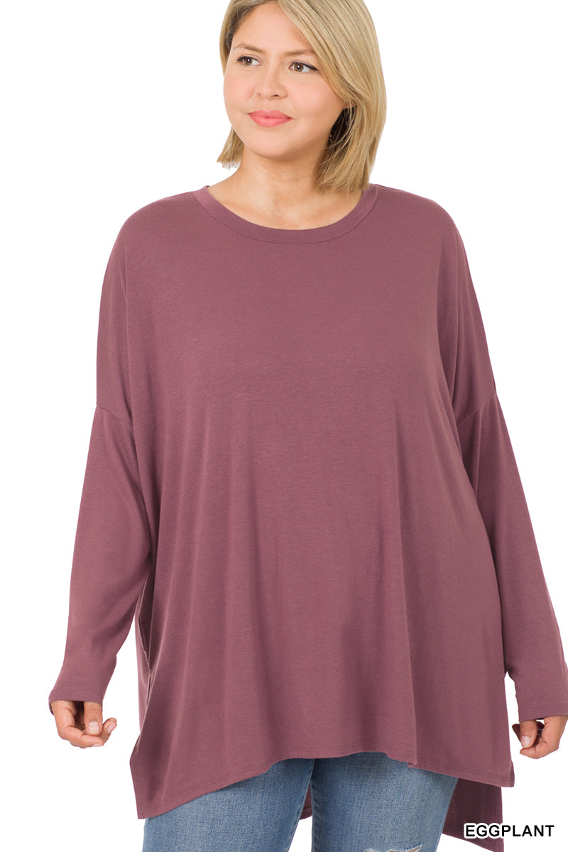 ROUND NECK LONG SLEEVE HI-LO TOP