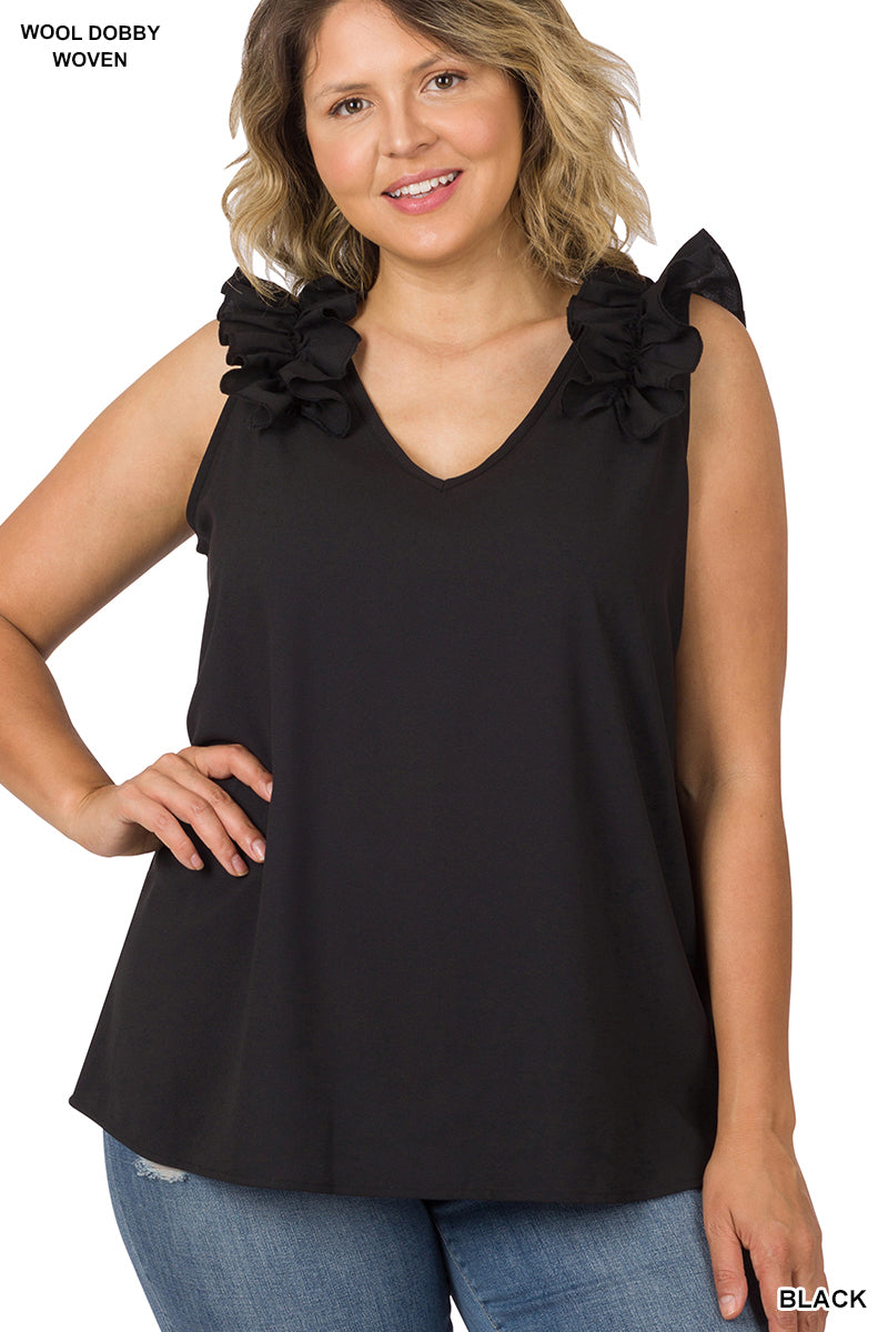 RUFFLE TRIM SLEEVELESS TOP