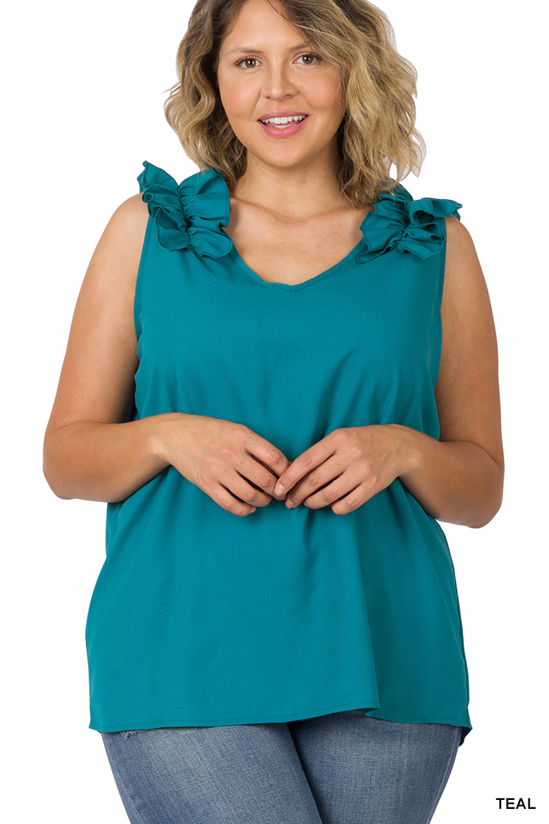 RUFFLE TRIM SLEEVELESS TOP