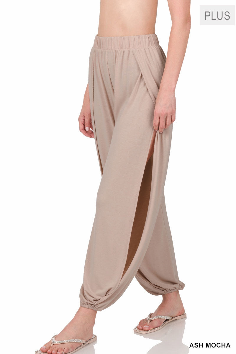 SOLID FLOWY SIDE SPLIT PANTS