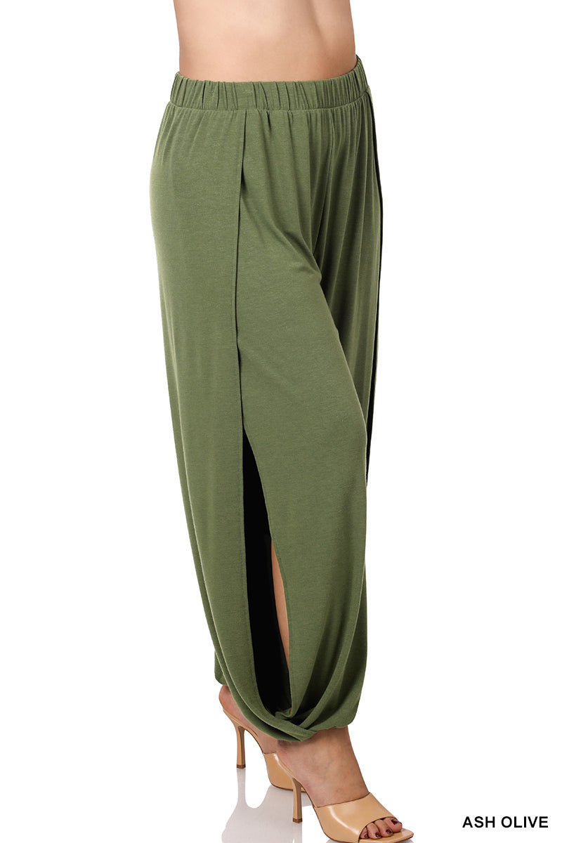 SOLID FLOWY SIDE SPLIT PANTS