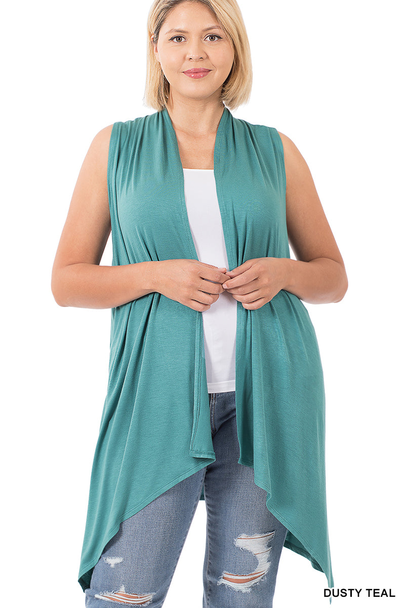 SLEEVELESS DRAPED CARDIGAN