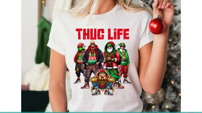 CUSTOM SCREEN PRINT SHIRT - T H U G LIFE CHRISTMAS