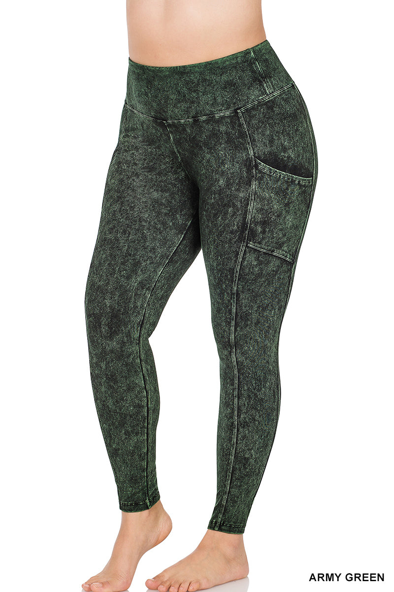 MINERAL WASHED WIDE WAISTBAND POCKET LEGGINGS