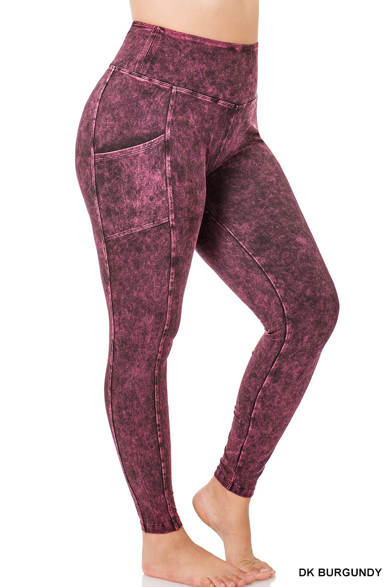 MINERAL WASHED WIDE WAISTBAND POCKET LEGGINGS