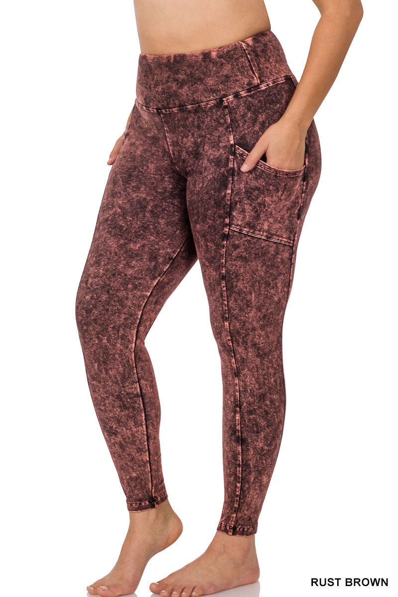 MINERAL WASHED WIDE WAISTBAND POCKET LEGGINGS