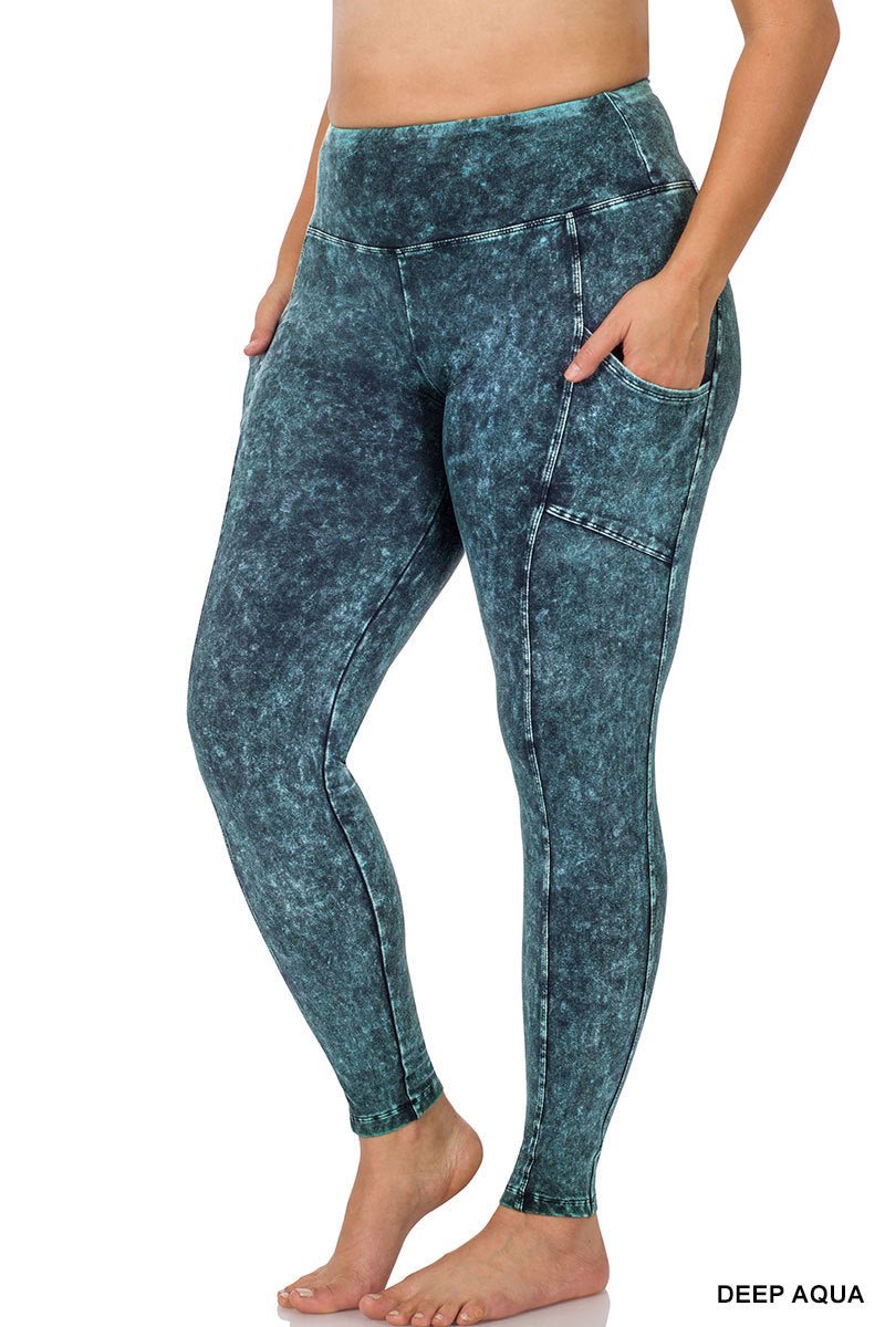 MINERAL WASHED WIDE WAISTBAND POCKET LEGGINGS