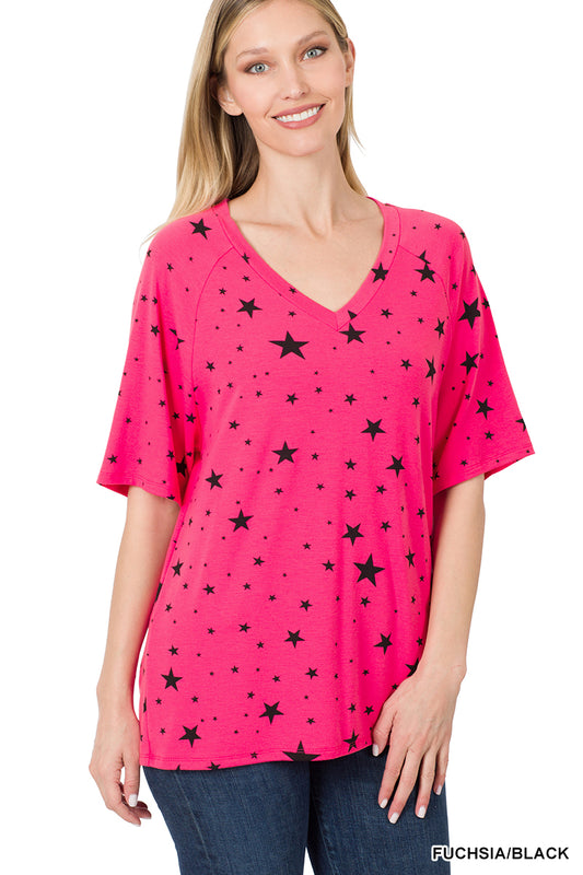 STAR PRINT V-NECK TOP (S-XL)